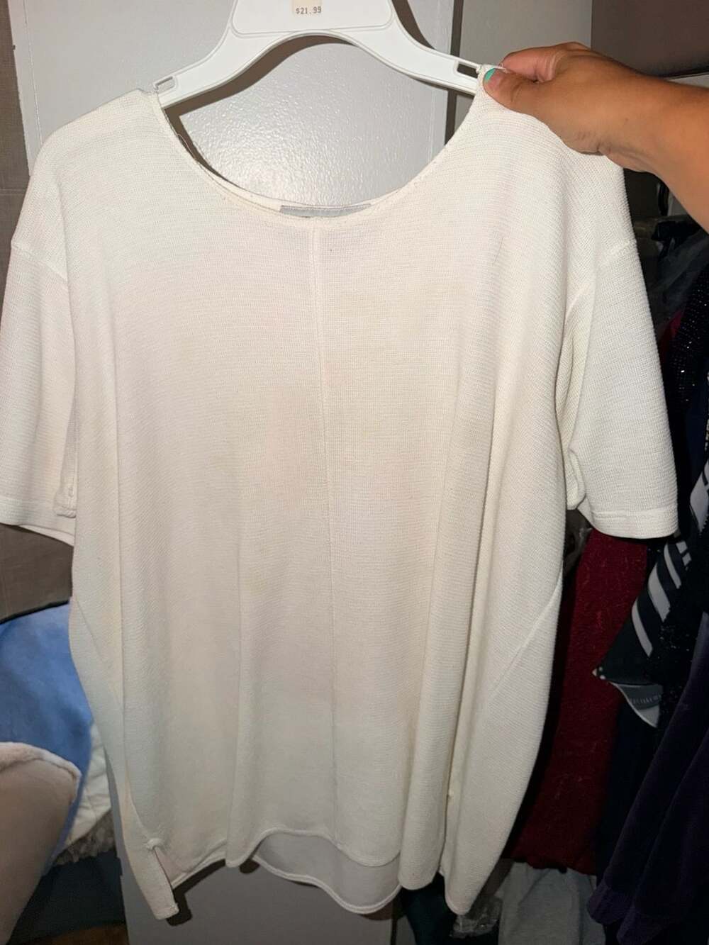 New York City Short Sleeve Waffle Knit Top Size L White